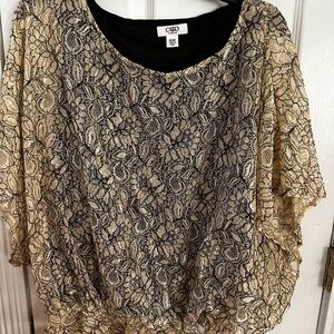 Cato Black Lace Overlay Top with Gold Underlay